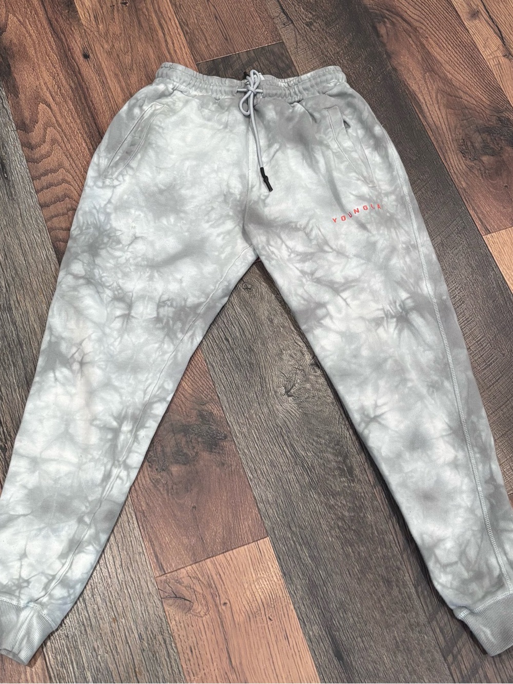 YoungLA Gray Tie-Dye Track Joggers in size Small.